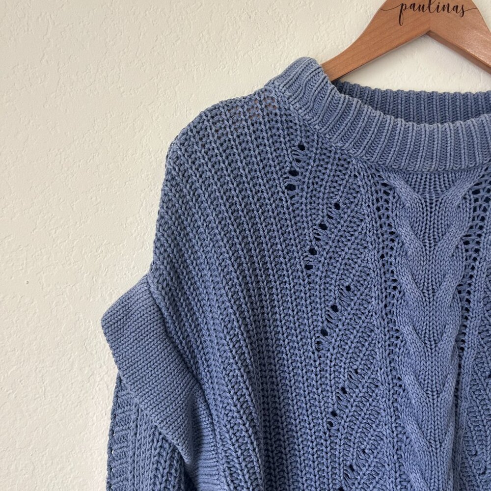 Wish The Label Sweater Womens XS Blue Ruffle Trim Knit Plaza Pullover Top - Picture 4 of 9